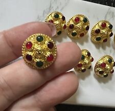 Chanel Vintage Stamped Gem Multi Color Gold Metal 10 Buttons Size 18 mm picture