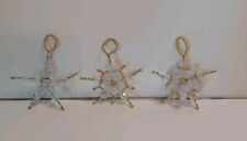 Set Of 3 Christmas Ornament- vintage BEADED SNOWFLAKE Clear And Gold picture