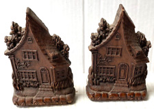 Vintage OrnaWood Bookends Country Cottage Set of Two 6.5 Inch Tall Syroco USA picture