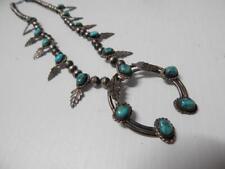 VINTAGE NAVAJO INDIAN STERLING SILVER TURQUOISE SQUASH BLOSSOM NAJA NECKLACE picture