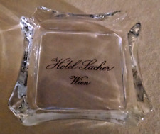 HOTEL SACHER WEIN ASHTRAY AUSTRIA GLASS SQUARE VINTAGE BROWN LETTERING USED. picture