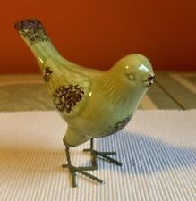 Ceramic Bird Wire Feet Crackle Glaze Cottage Chic Whimsy picture