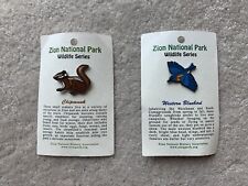 Zion National Park Wildlife Series Pins: Western Bluebird + Chipmunk - Brand New picture