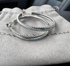 David Yurman Sterling Silver 44mm Crossover Extra-Large Hoop Earrings Diamonds picture