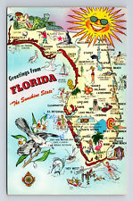 c1958 Pictorial Map Greetings From The Sunshine State of Florida FL Postcard picture