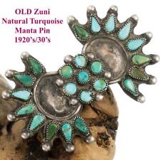 Antique Zuni Turquoise Brooch  Natural Needlepoint Collar Pin Old Pawn 1930's picture