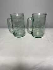 Vintage Coca Cola Coke Embossed Green Clear Mugs 16 oz with Handle Pair of 2 picture