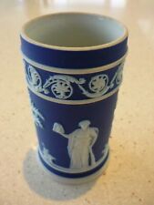 Wedgwood Cream Color on Dark Blue Jasperware Cylinder Spill Vase Made in England picture