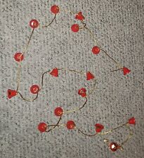 Vintage Metal Christmas Bells Garland Ribbon 18 Red with Gold String 5 foot Long picture