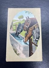 Postcard 4 Horses drinking at Water Trough Posted 1907 picture
