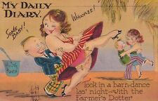 Vintage My Daily Diary Barn-Dance With The Famers Daughter Humor 1940 Postcard picture