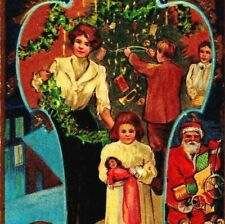 Antique Merry Christmas Postcard Children Mother Decorating Tree Santa Toys picture