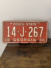 VTG 1966 Georgia Peach State License Plate RED Clarke County 14•J•267 picture