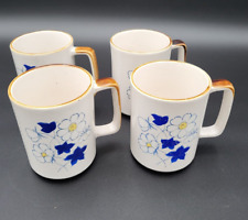 Vintage Casualstone stoneware Japan 4 coffee mugs blue flowers                65 picture