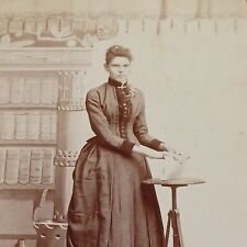 Antique Cabinet Card Photo YOUNG Lady Library Backdrop W.L. Jones Oregon  picture