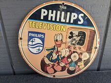 VINTAGE 1958 PHILIPS TELEVISION PORCELAIN ENAMEL METAL ADVERTISING SIGN 12