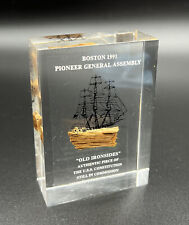 U.S.S. CONSTITUTION Wood Relic in Lucite Paperweight *  Old Ironsides  * RARE picture