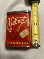 ANTIQUE FREE SAMPLE VELVET TOBACCO TIN LITHO PIPE SMOKING CAN VERTICAL POCKET picture