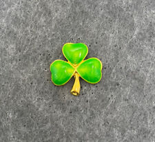 Green Enamel Clover Gold Tone Lapel Pin Unmarked picture