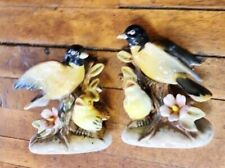 2 VTG Yellow w Black Oriole Bird W Chick Figurines 4 Inch Tall 1 w FLAWS picture