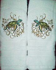 Sea Turtle with Echo Bathroom Set HAND TOWELS EMBROIDERED picture