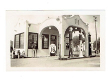 Vintage Black & White Photo Shell Gas Station Visible Pumps 4.5