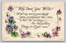 1919 Antique Purple Flower Forget Me Not Post Card Dear Girl Why Don't You Write picture