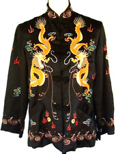 VTG Chinese Black Silk Golden Bee Embroidered Dragon Kimono Jacket Ladies Medium picture