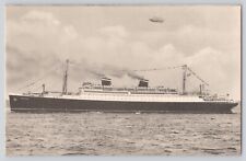 Postcard New York City SS Manhattan Steamship Ship w Zeppelin Vintage Unposted picture