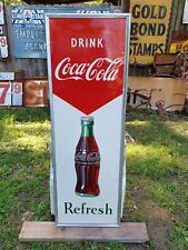 Coca Cola Arrow Vertical Bottle Self Framed Tin Sign picture