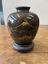 vintage asian lacquer boho floral vase with stand pedestal  picture