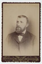 Antique c1880s Cabinet Card Handsome Man With Full Beard Bow Tie Reading, PA picture