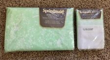 Vtg Springmaid Wondercale Double Fitted Sheet & Pillowcases Green Floral Eyelet picture