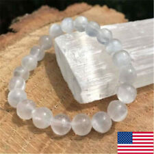 White Selenite Bracelet Stone Crystal Quartz Healing Amulet 8mm picture