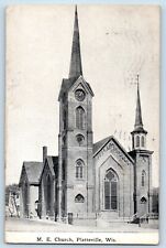 Platteville Wisconsin WI Postcard ME Church Exterior Front View Building 1913 picture