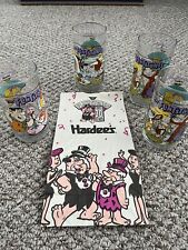Vintage Flintstones Hardee’s glasses and promotional bag Set Scarce 4 Different picture