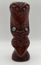 Vtg MAORI HAND CARVED Ancestral Mask Kauri Wood Totem w Abalone Eyes New Zealand picture