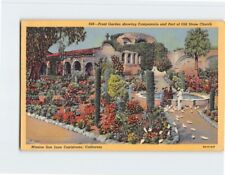 Postcard Front Garden Showing Campanario Mission San Juan Capistrano California picture