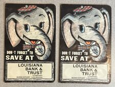 Vintage 1957 Empty Set of 2 Dime Saver Bank LOUISIANA BANK & TRUST ELEPHANT picture