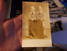 VINT REAL PHOTO POSTCARD, 2 BOYS, BROTHER? WITH MATCHING PINSTRIPE OUTFITS picture