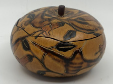 Vintage Peruvian Gourd Stash/Trinket Box Hand Carved with La Selva Jungle Birds picture