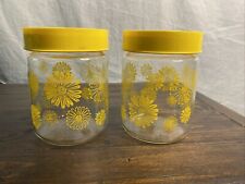 2 Vintage 1970’s Corning Ware Glass Yellow Daisy Pop Tight Sealed Canisters picture