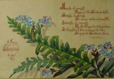 1879 Victorian Christmas Trade Card Poem Fern Blue Wildflowers Fabulous #L picture