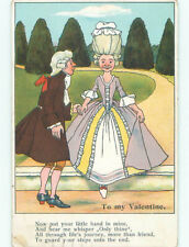 Pre-1907 valentine COMIC DEPICTION OF COLONIAL ERA COUPLE : make an offer k9180 picture