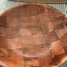 Vintage Parquet Wood Round Chip Serving Bowl 12” X 3” picture