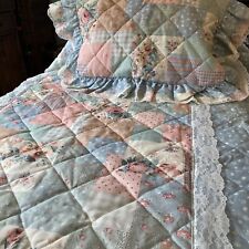 VTG  JCP Floral Quilted Lace Ruffle Comforter Bedspread & Sham Twin 80s ##read picture
