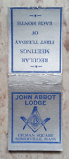 VINTAGE MATCHBOOK COVER JOHN ABBOT LODGE SOMERVILLE, MASSACHUSETTS picture