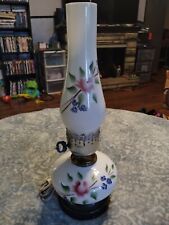 Vintage Antique Hand Painted Floral Glass Electric Tabletop Lamp picture