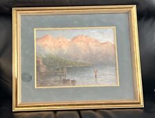 Old Landscape Watercolor Antique? Vintage Mountain View Lake  New Frame Unsigned picture