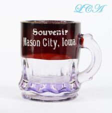 Antique MASON CITY IOWA souvenir glass EAPG mini-MUG red & SUN COLORED amethyst picture